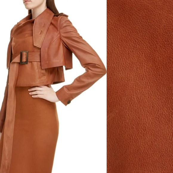SOLD ⭐2XHOST PICK⭐ RICK OWENS Rust Cropped Lambskin Leather Jacket - Picture 4 of 16